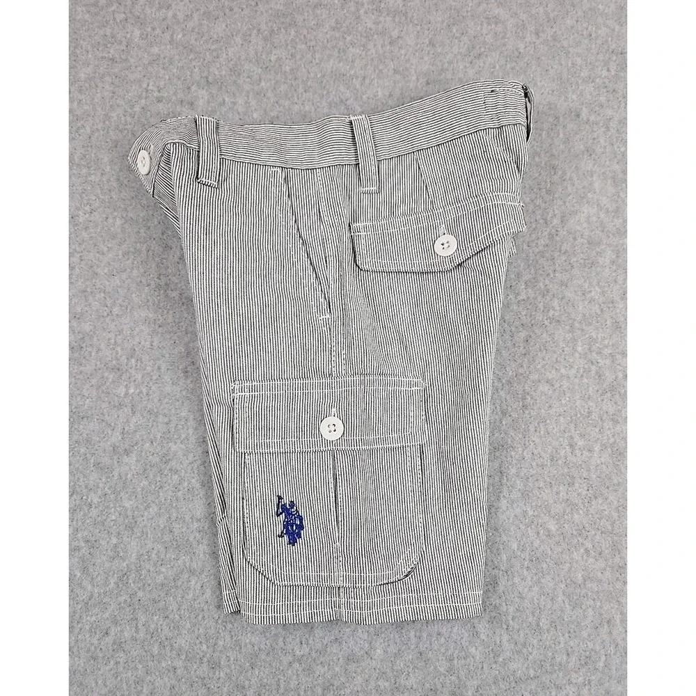 US Polo Assn Boys Size 4T Shorts Flat Front Cargo Pockets Blue Pin‎ Stripped NWT